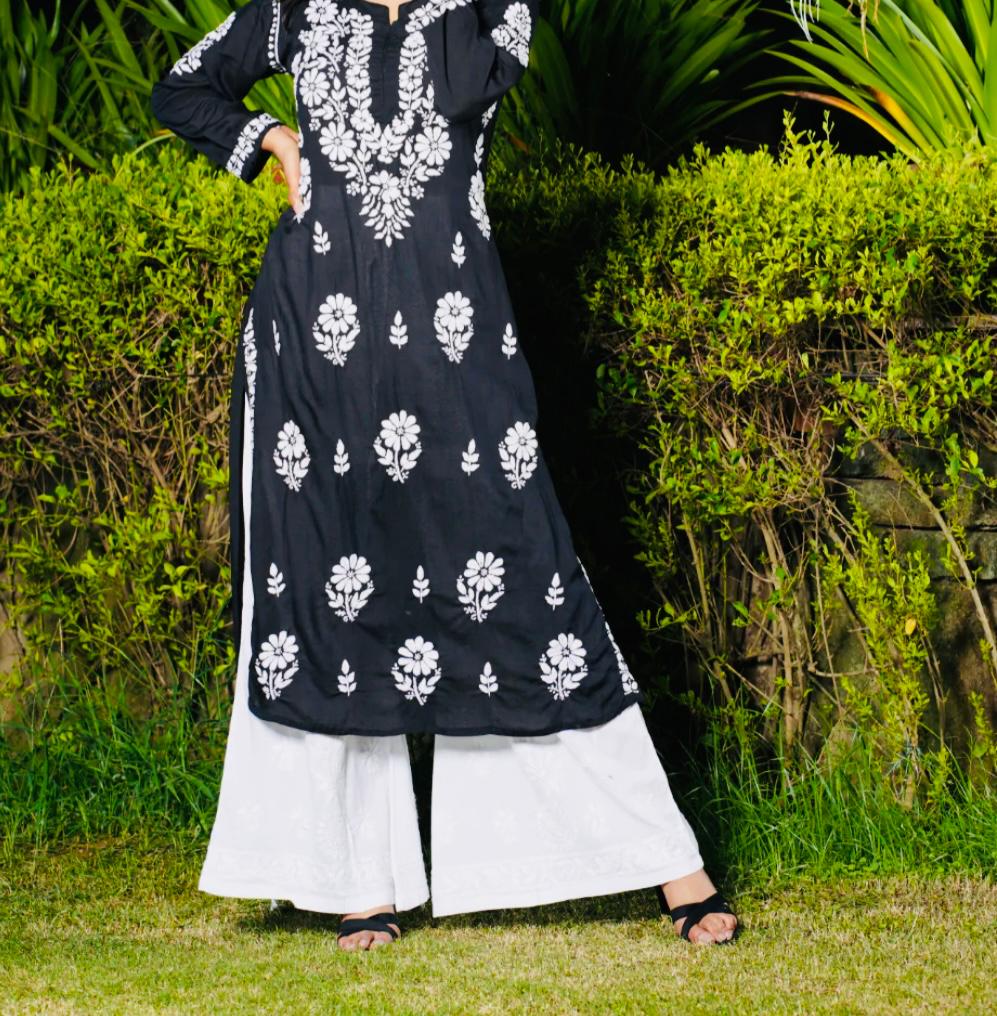 Wide-Leg Modal Trousers with Exquisite Handmade Embroidery