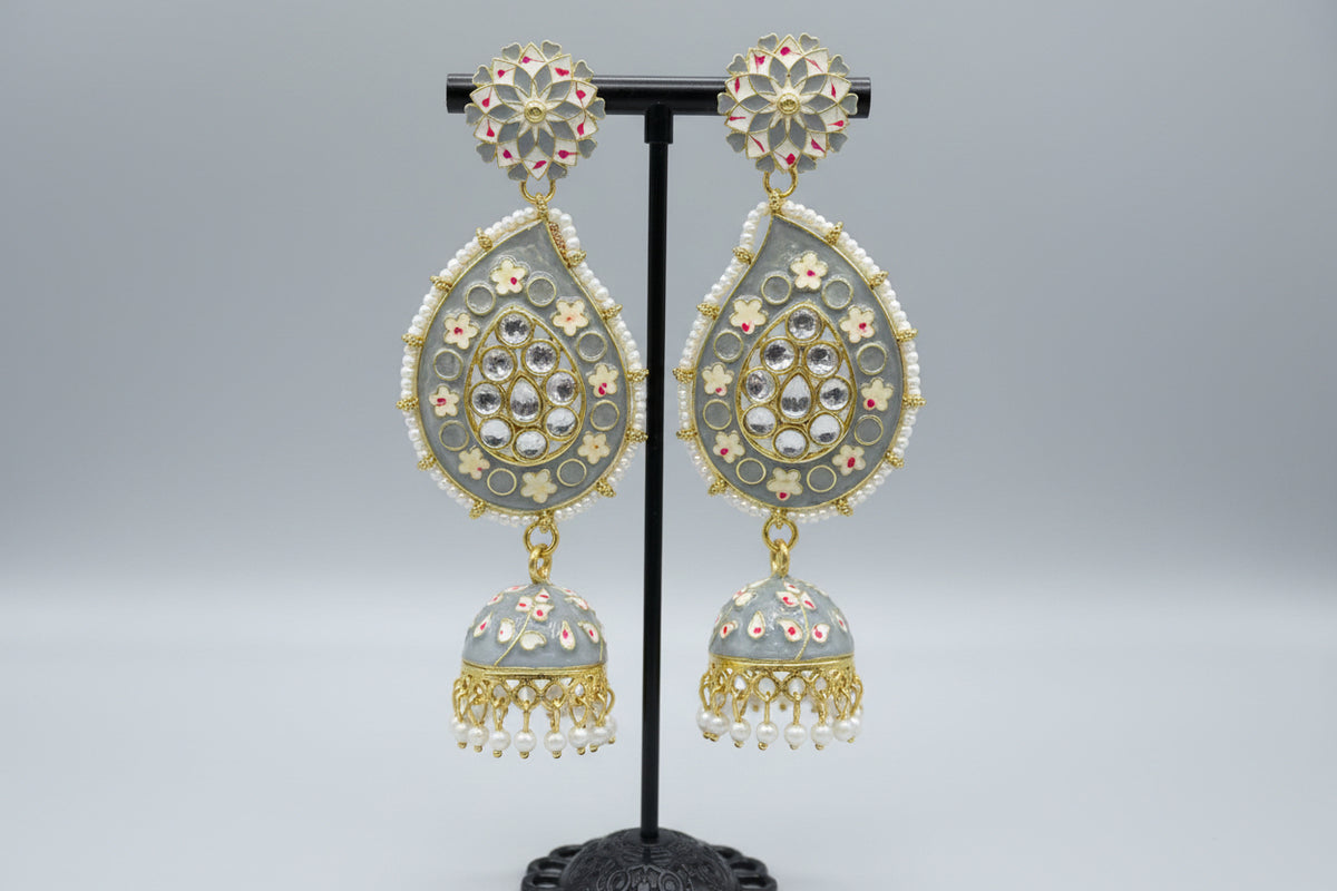 Meenakari Ambi Long Jhumka Earrings | Lightweight Bridal & Party Wear – Famaza Couture