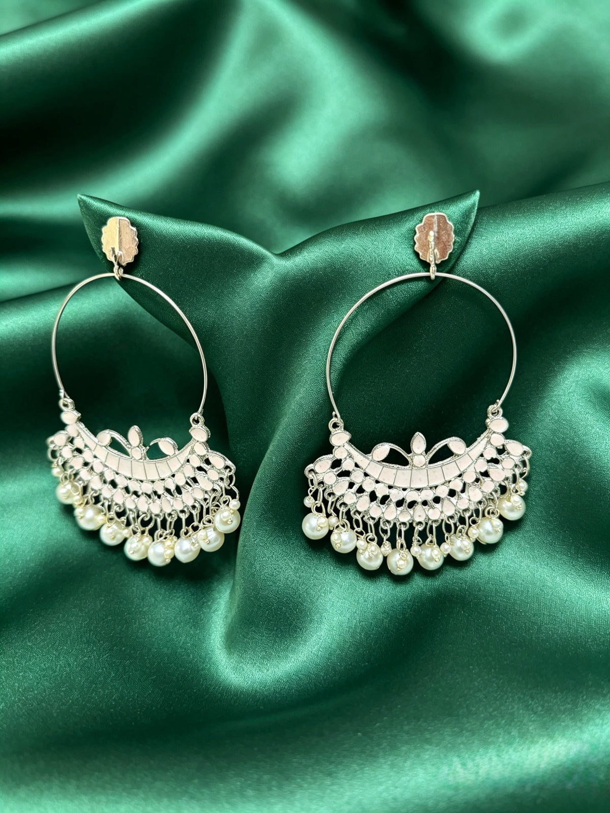 The Noor Jahan Oxidised Pearl Hoop Chaandbali Earrings