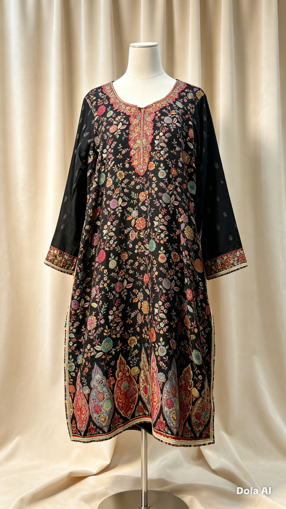 Premium Black Silk Kanni Woven Kurta Set with Banarasi Chiffon Dupatta raw Silk Trousers