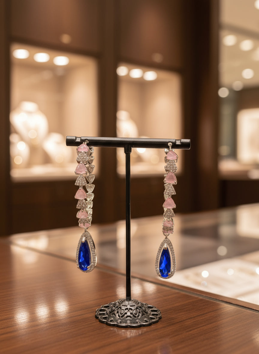 American Diamonds drop Jhumka bali earrings/Silver Finish Earrings