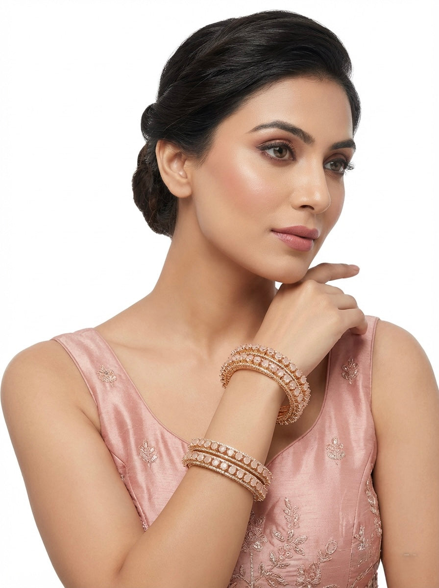 Rose Gold AD Bangles Set – American Diamond CZ Bridal Wedding Bangles UK | Famaza Couture