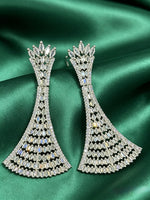 Gala Glamour Silver American Diamond Statement Drop Earrings