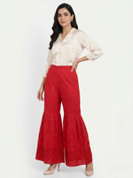 The Scarlet Monarch Gharara — Tonal Embroidered Cotton Trousers