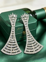 Gala Glamour Silver American Diamond Statement Drop Earrings