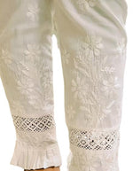 Cotton stretchable embroidered pants with pockets for Women