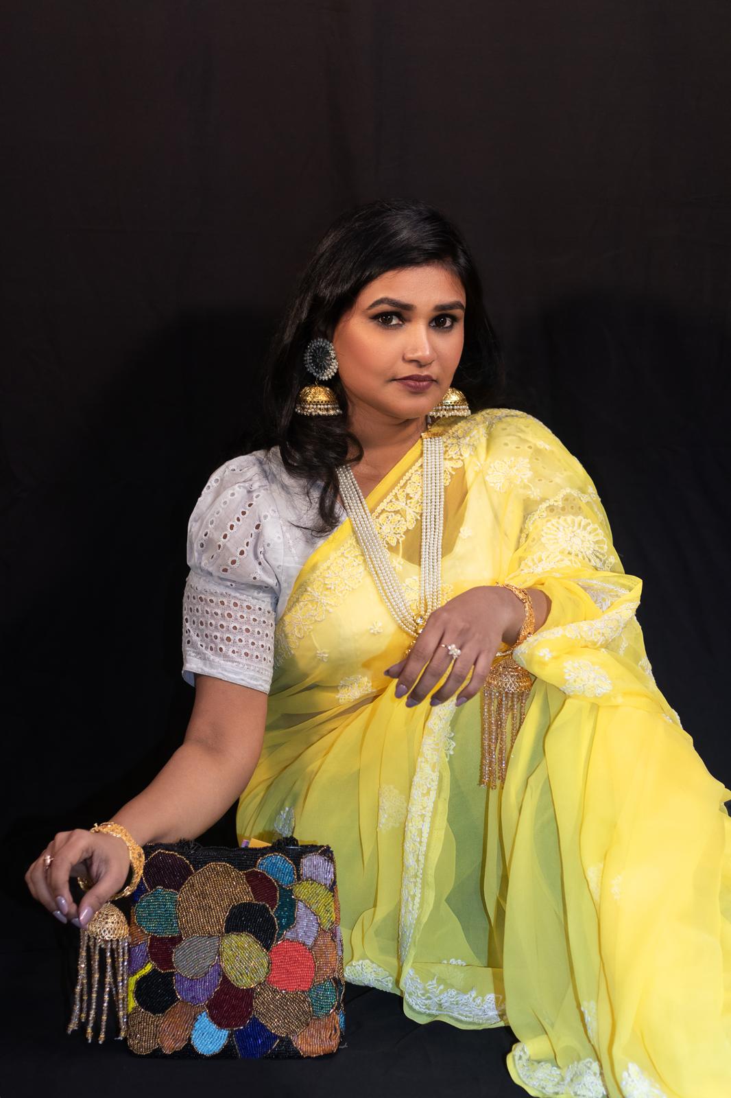 Full Jaal Chikankari Georgette Saree with Palla Keel Jaal Work – Elegant Ethnic Wear