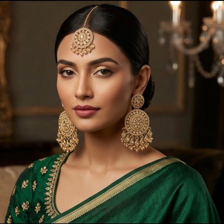 The Rosalind | Rose Gold Cubic Zirconia Earrings & Maang Tikka Set
