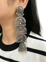 The Royal Garba: Lightweight Antique-Oxidised Chandelier Earrings