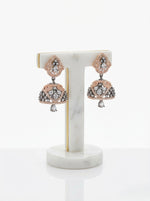 Midnight Rose | American Diamond Mini Black & Rosegold Jhumkas | Handcrafted Party Wear Earrings
