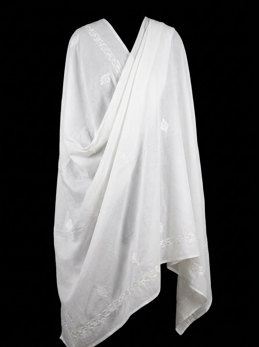 Handcrafted White Chikankari Lawn Shawl – 78" long Prayer Chaadar | Hand Embroidered 🤍