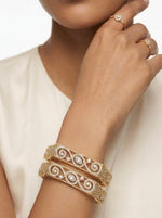 Regal Marquise American Diamond Bangles - Gold-Plated Scroll Filigree Kada
