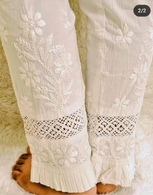 Cotton stretchable embroidered pants with pockets for Women