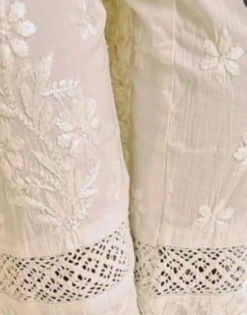 Cotton stretchable embroidered pants with pockets for Women