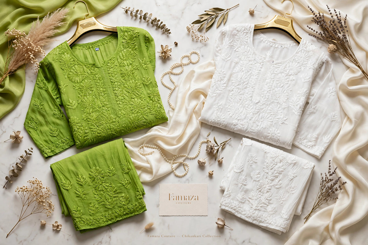The Chandni Nazakat 3D Chikankari Modal Muslin Silk Set