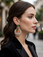 Crescent Jhumka Earrings - Oxidised Silver Enamel Chandelier Earrings