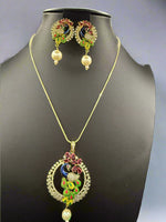 Peacock Pendants Set with earrings | Peacock sitting on swing– Famaza Couture