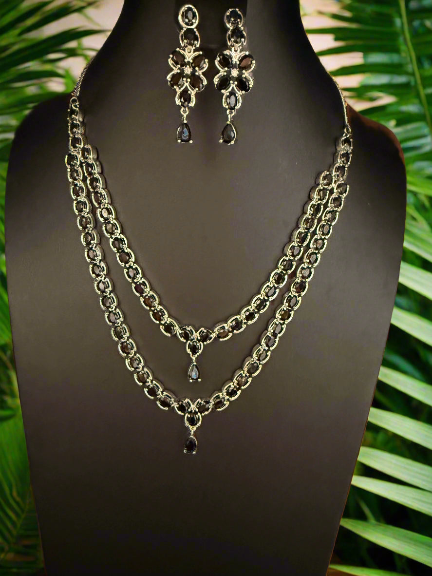 The Regal Majesty Double Layer AD Jewellery Set - Premium Luxury Jewellery | Famaza Couture