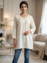 The Imperial Pearl White Tunic — Ghaspatti Hand-Embroidered Modal Kurti
