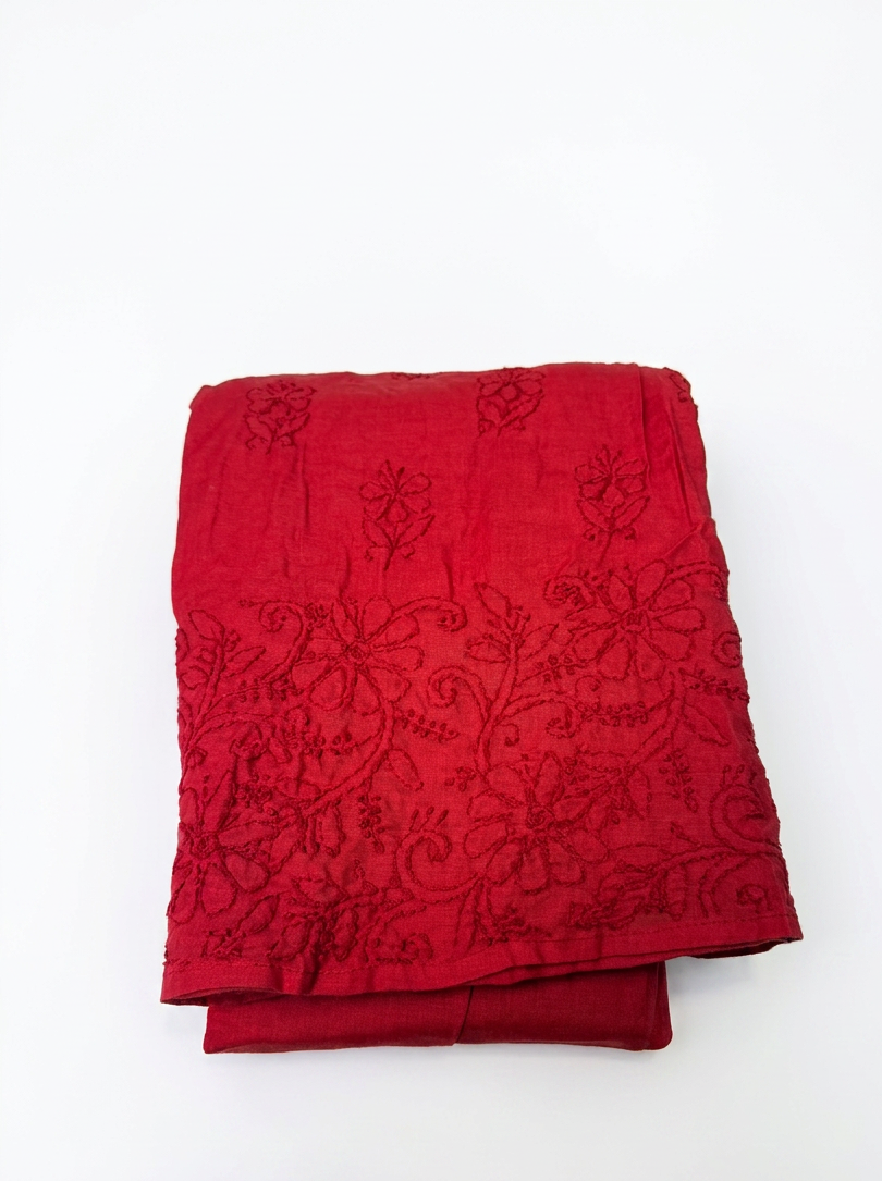 The Scarlet Monarch Gharara — Tonal Embroidered Cotton Trousers