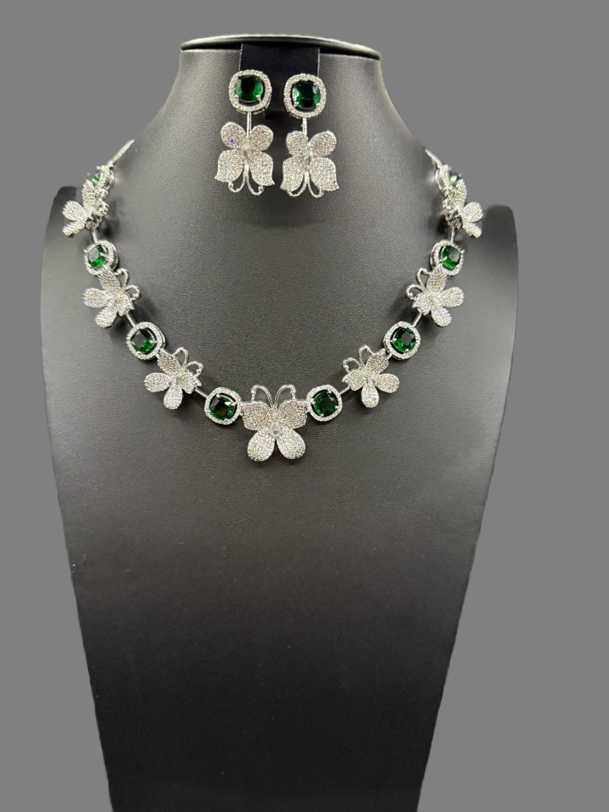 American Diamond Necklace Set with earring |3D Butterfly design