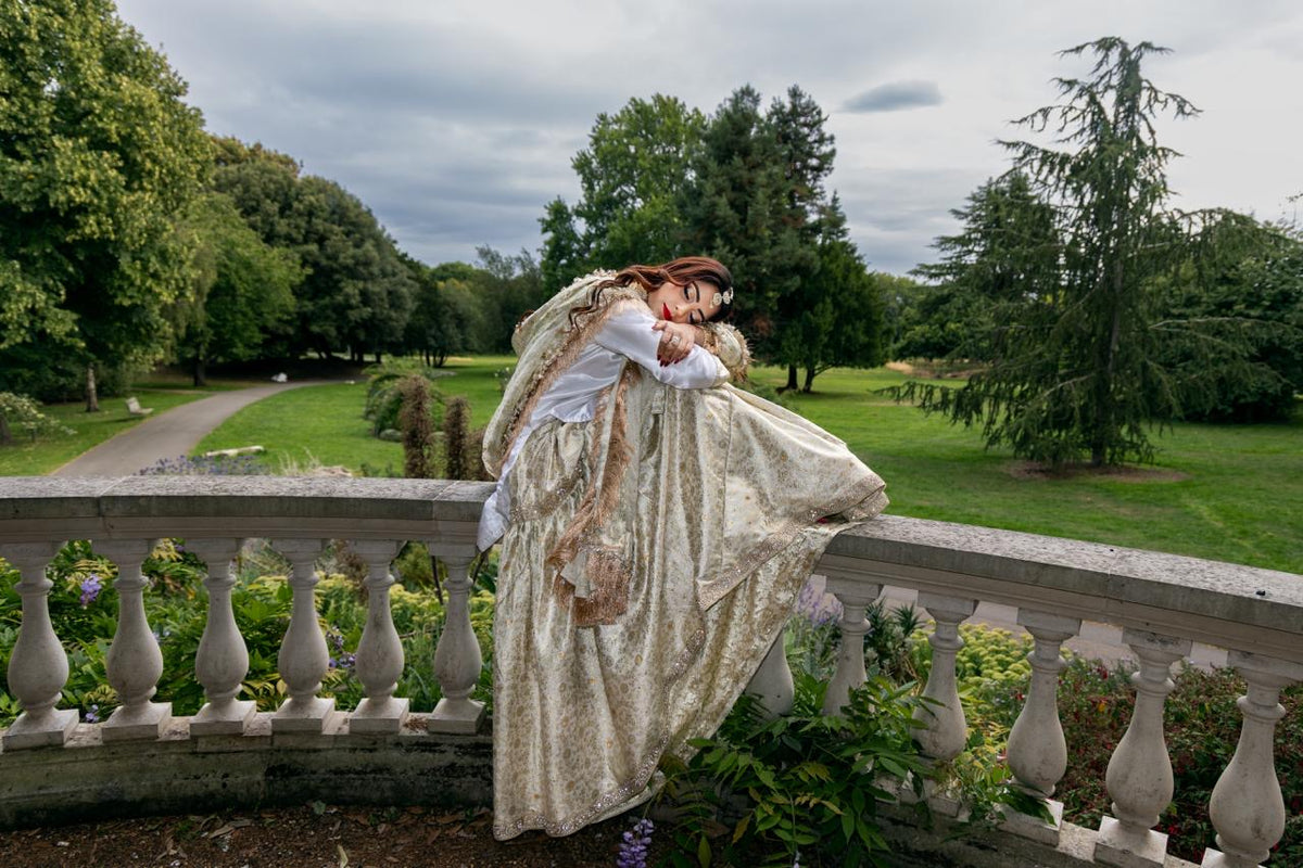 Jahan-Aara White Asian Bridal Nikah Dress | Traditional Kimkhab Gharara Bridal Wear