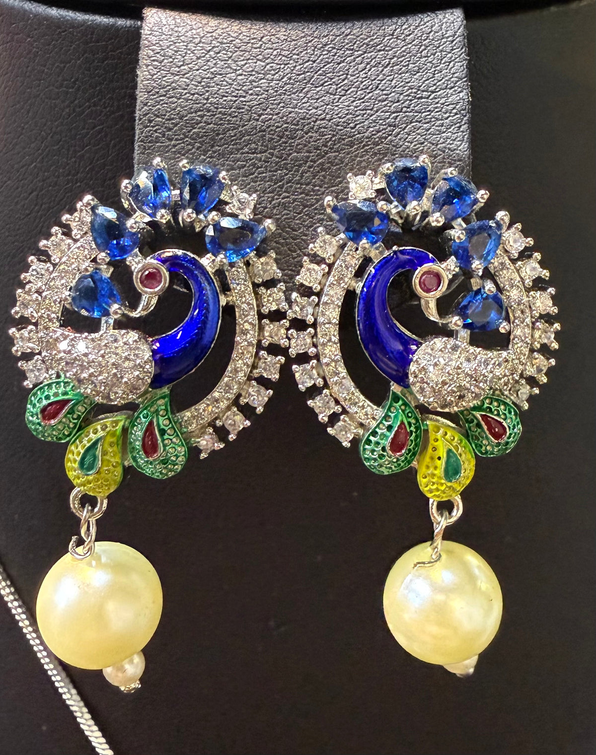 Peacock Pendants Set with earrings | Peacock sitting on swing– Famaza Couture