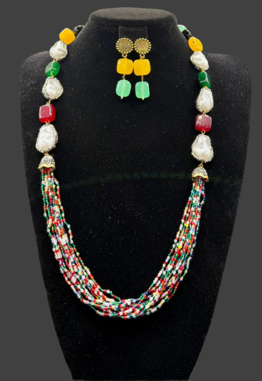 Bollywood Style Monalisa Stone & Crystal Beaded Mala Set | Regal Jewellery – Famaza Couture