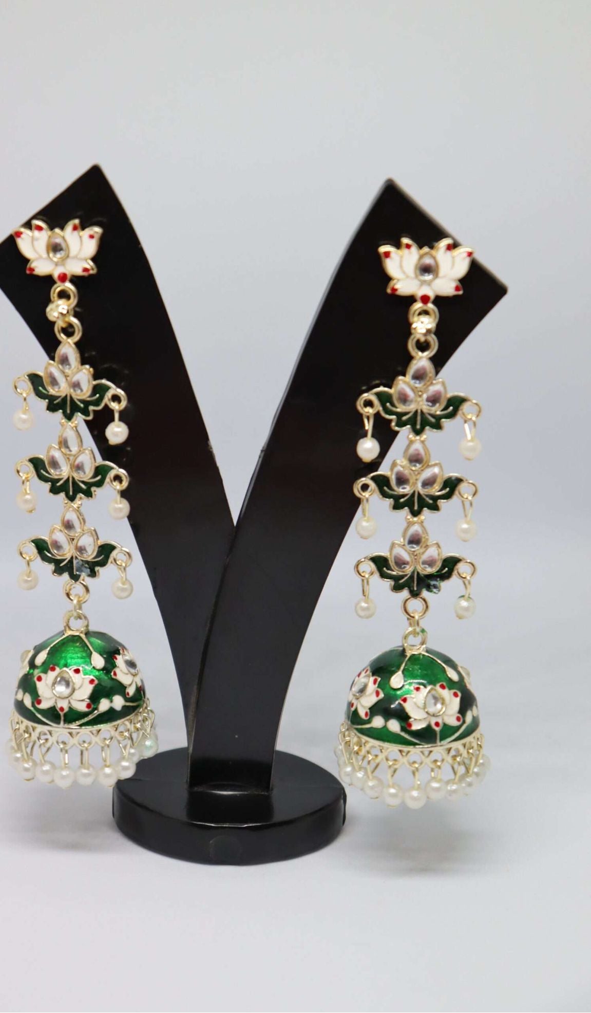 Meenakari Tulip Long Jhumka Earrings | Lightweight Bridal Jewellery – Famaza Couture