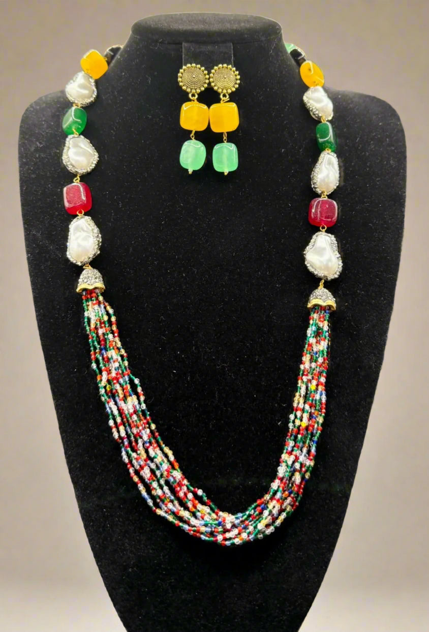 Bollywood Style Monalisa Stone & Crystal Beaded Mala Set | Regal Jewellery – Famaza Couture