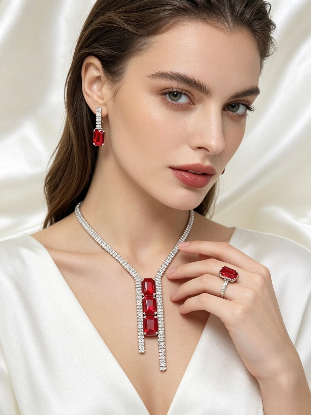 Deep Garnet Brilliance American Diamond Jewellery Set