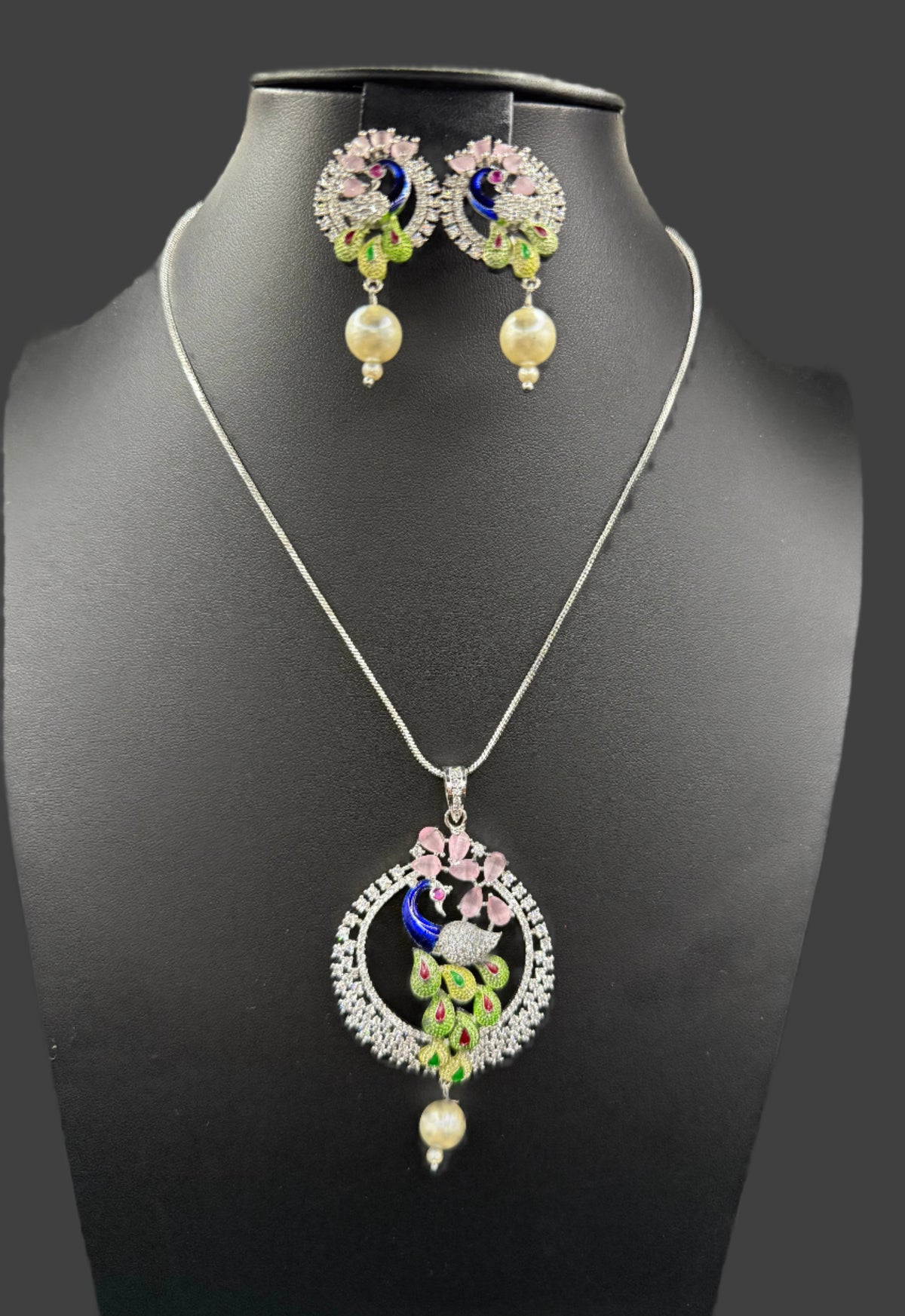 Peacock Pendants Set with earrings | Peacock sitting on swing– Famaza Couture