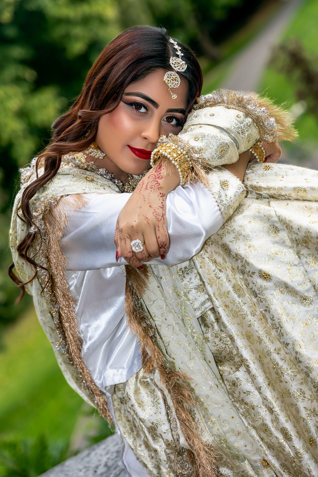 Jahan-Aara White Asian Bridal Nikah Dress | Traditional Kimkhab Gharara Bridal Wear