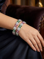 Floral Emerald & Ruby American Diamond Bangles - Multi-Tone Crystal Set