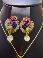 Peacock Pendants Set with earrings | Peacock sitting on swing– Famaza Couture