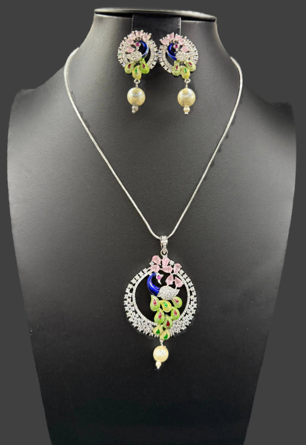Peacock Pendants Set with earrings | Peacock sitting on swing– Famaza Couture