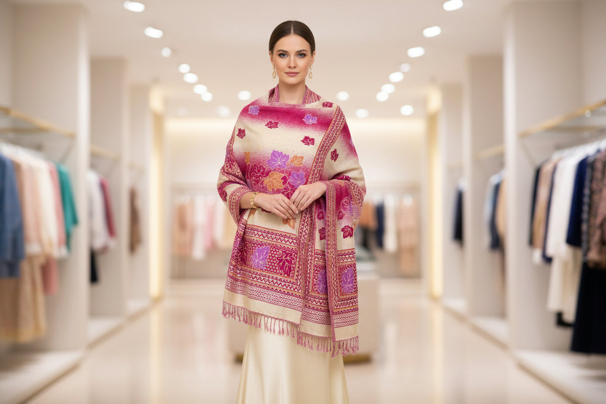 Kashmiri Woollen Weaved Scarf | Double-Sided Elegance for Winter – Famaza Couture