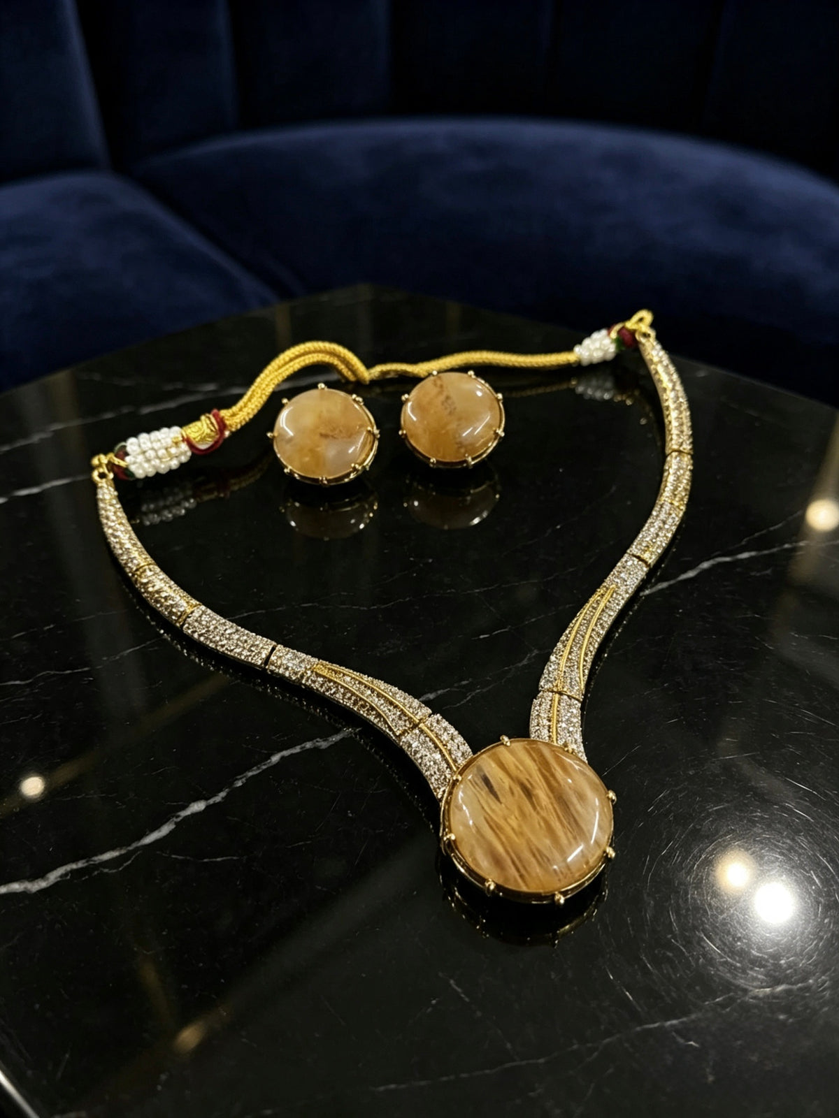 The Victoria Glow Jewellery Set – Handcrafted Mayfair Aurum Statement Necklace & Earrings