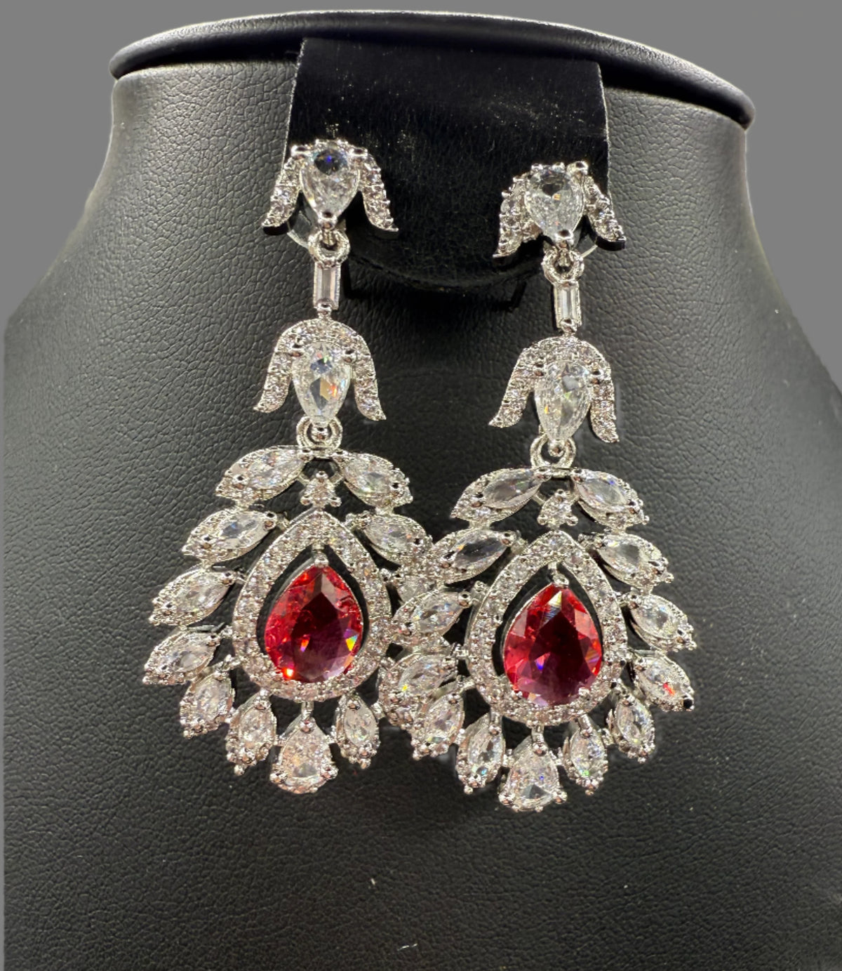 American Diamond & Emerald Necklace Set - Leaf Design | Famaza Couture