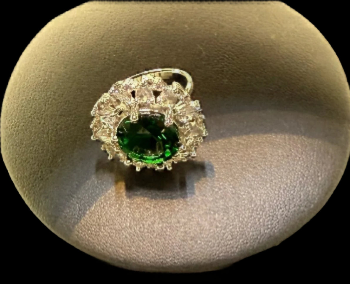 Emerald Green CZ Multi-Layer Necklace, Earring & Ring Set | Silver Tone