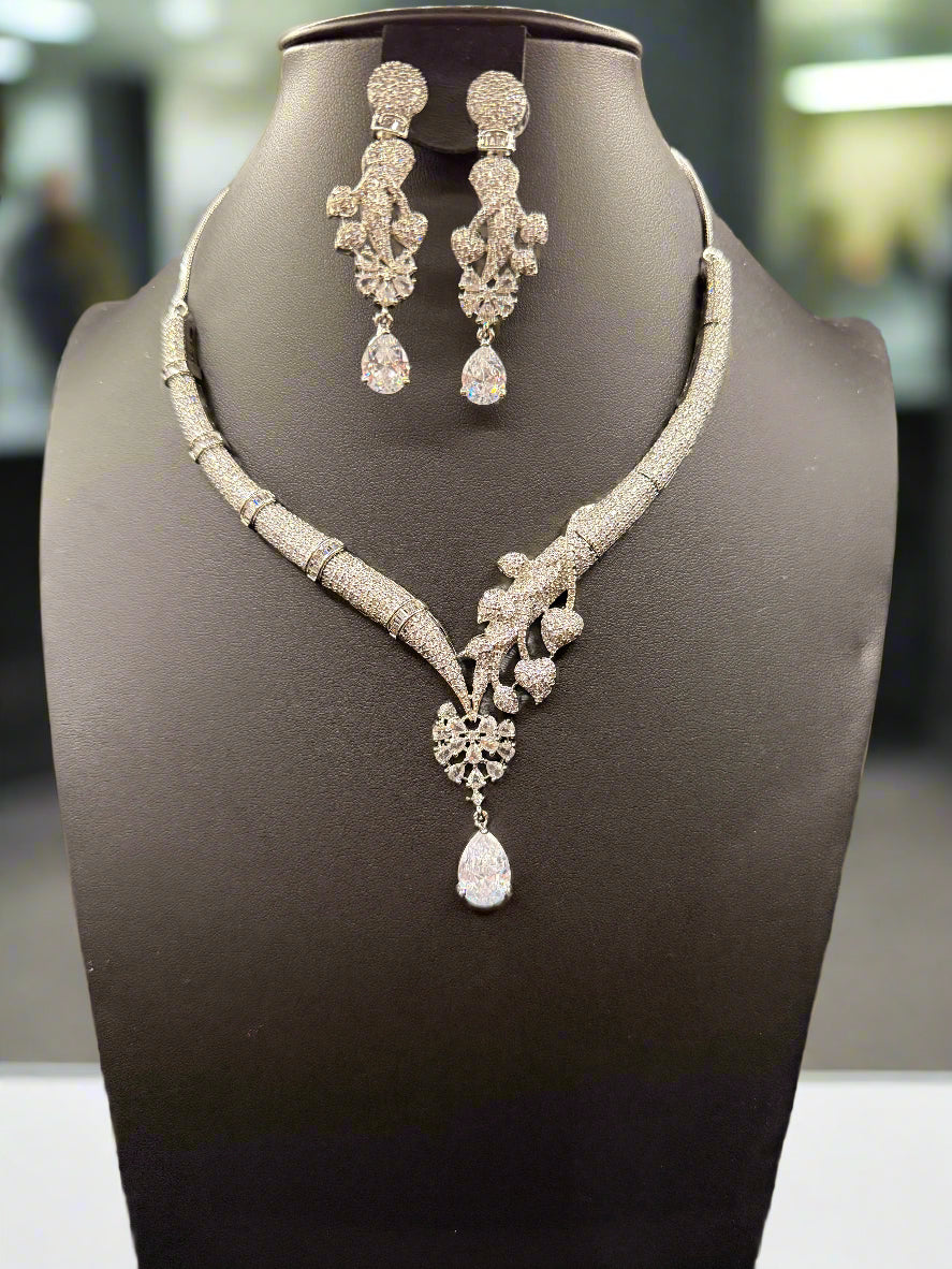 Luxury Handcrafted AD Look Necklace & Earring Set | Elegant Bridal Jewellery – Famaza Couture