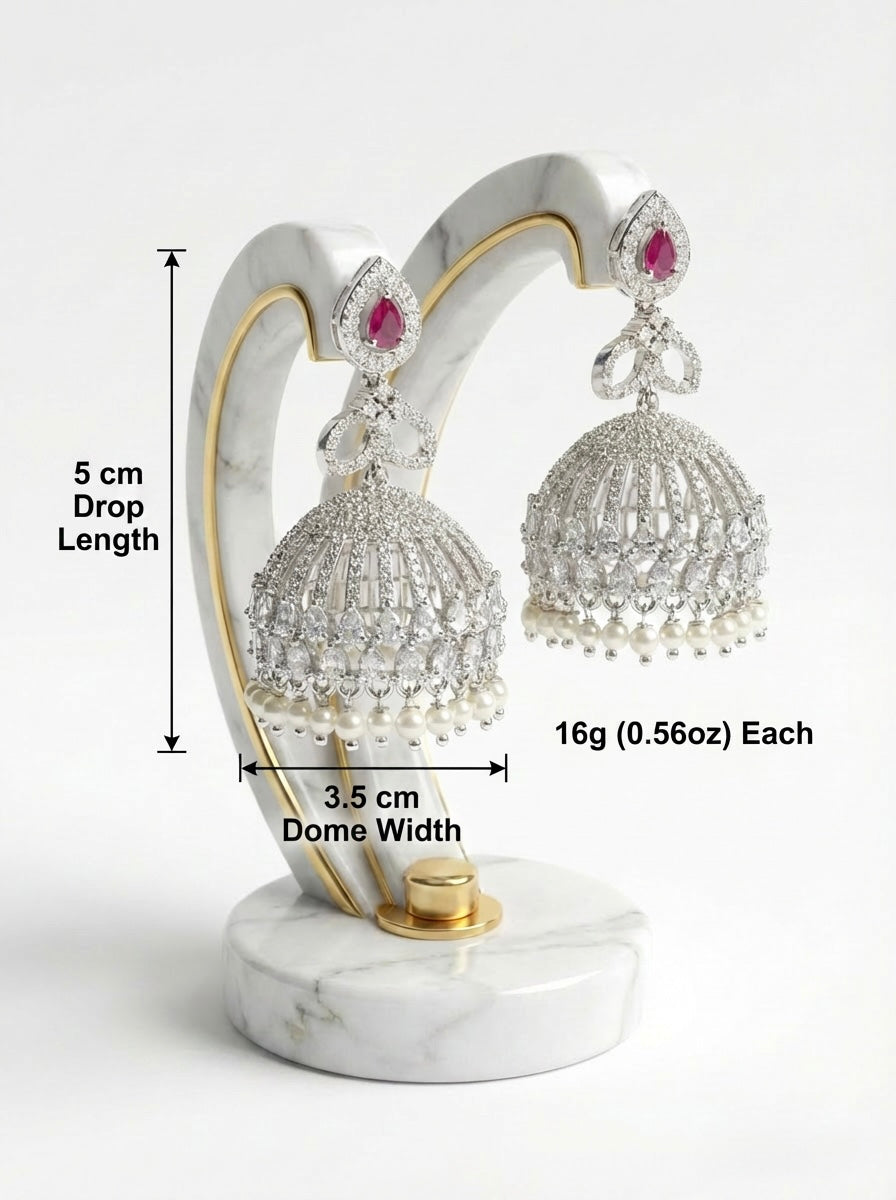 American Diamond Jhumka Earrings (Jhumkey) – Silver Finish Bridal & Party Wear Earrings UK | Famaza Couture
