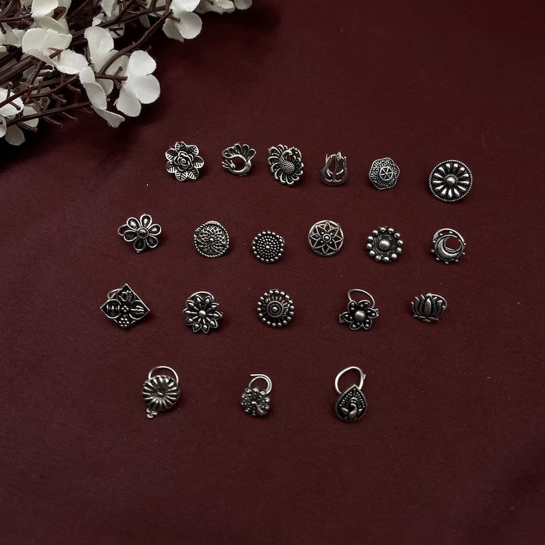 Oxidised silver press-on nose pin