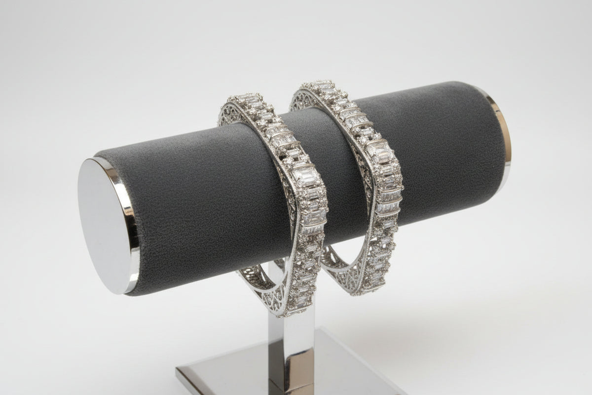 Handcrafted Square Cut American Diamond Bangles in Silver