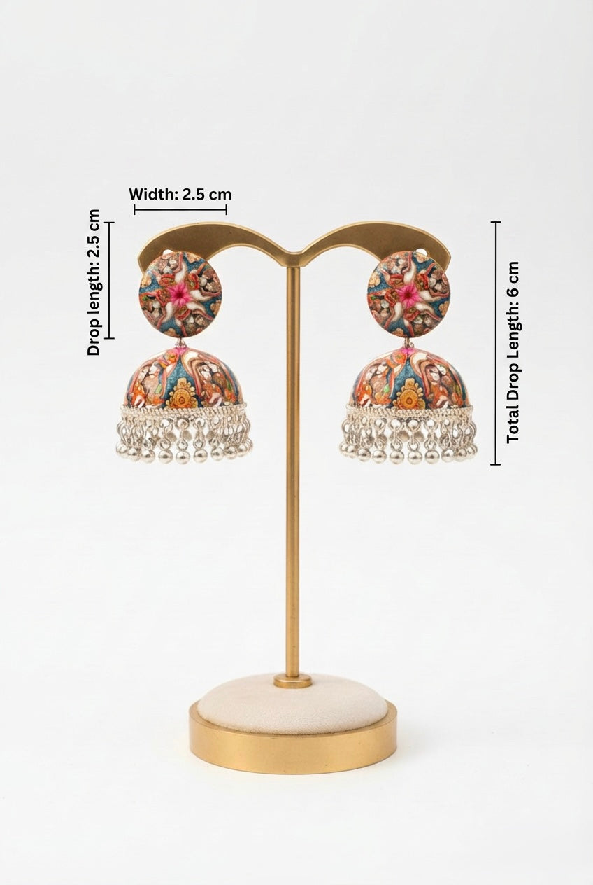 Detailed Radha Krishna Miniature Art Jhumka Earrings | Ethnic Statement Jewellery