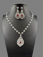 American Diamond & Emerald Necklace Set - Leaf Design | Famaza Couture