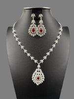 American Diamond & Emerald Necklace Set - Leaf Design | Famaza Couture