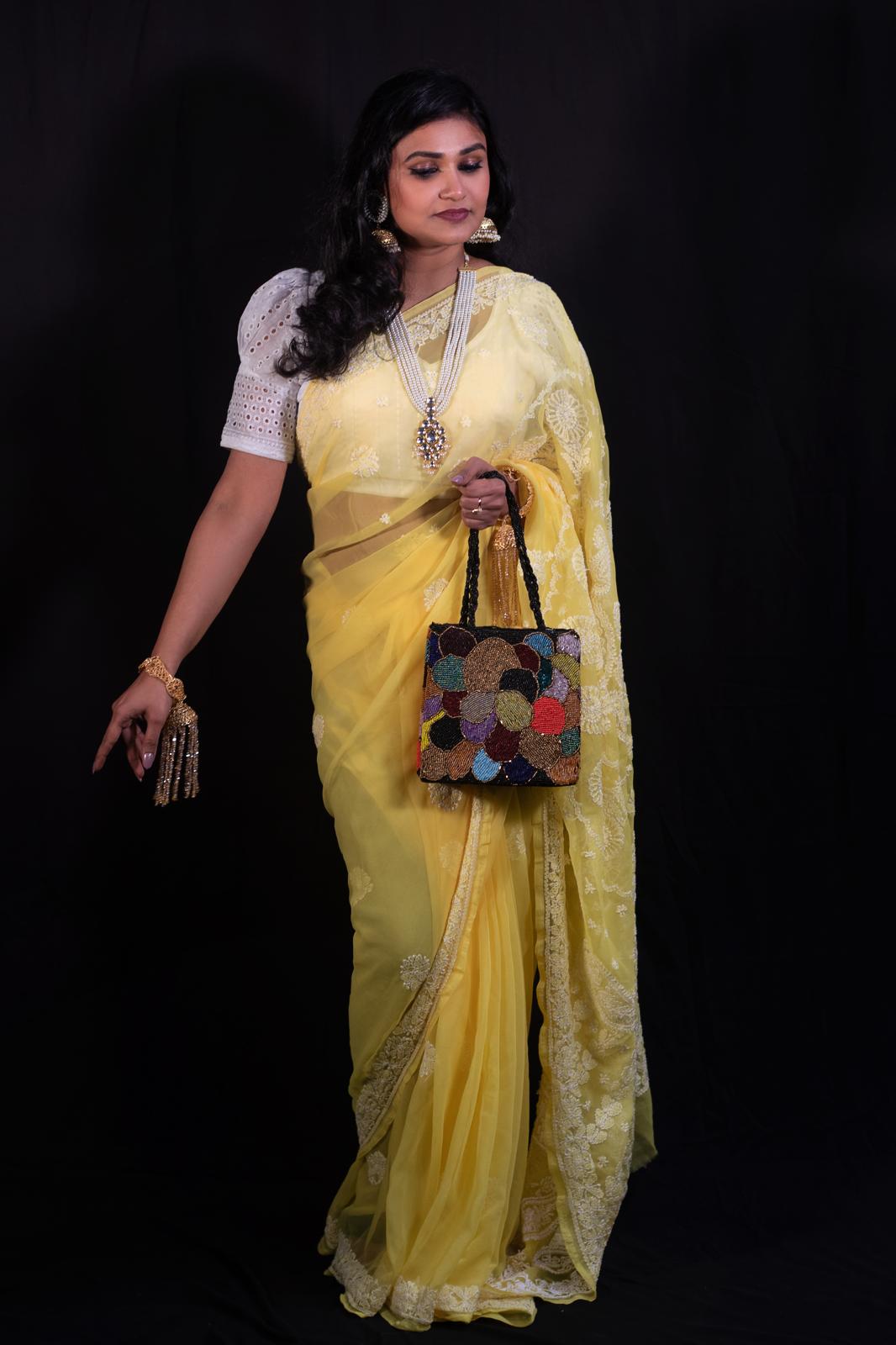 Full Jaal Chikankari Georgette Saree with Palla Keel Jaal Work – Elegant Ethnic Wear