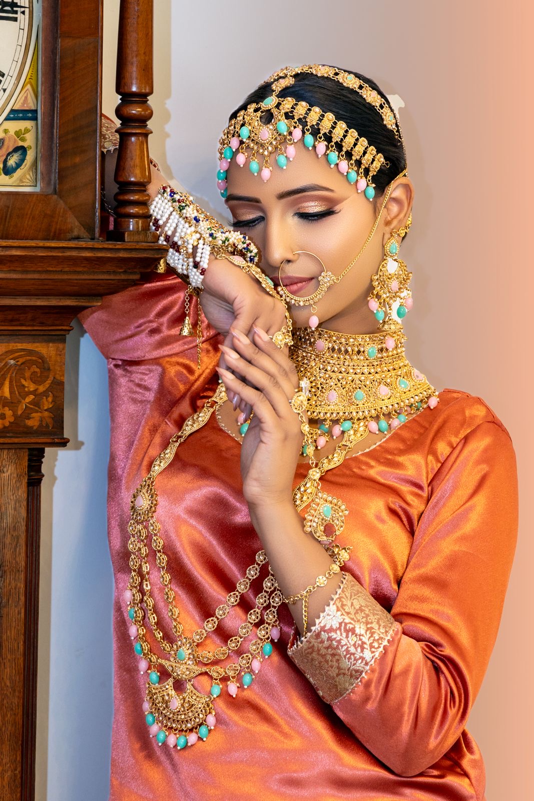 A Close up of Kimkhab Brocade fabric and Zari work on Bridal Dress