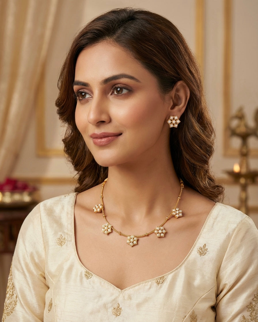 A Golden Mini Floral Choker Necklace and Earrings Set - Famaza Couture Ealing Road Wembley